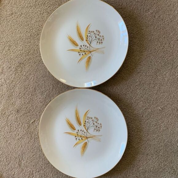 2 Vintage Brown & Yellow Wheat 9 1/4” Plates - Picture 1 of 5